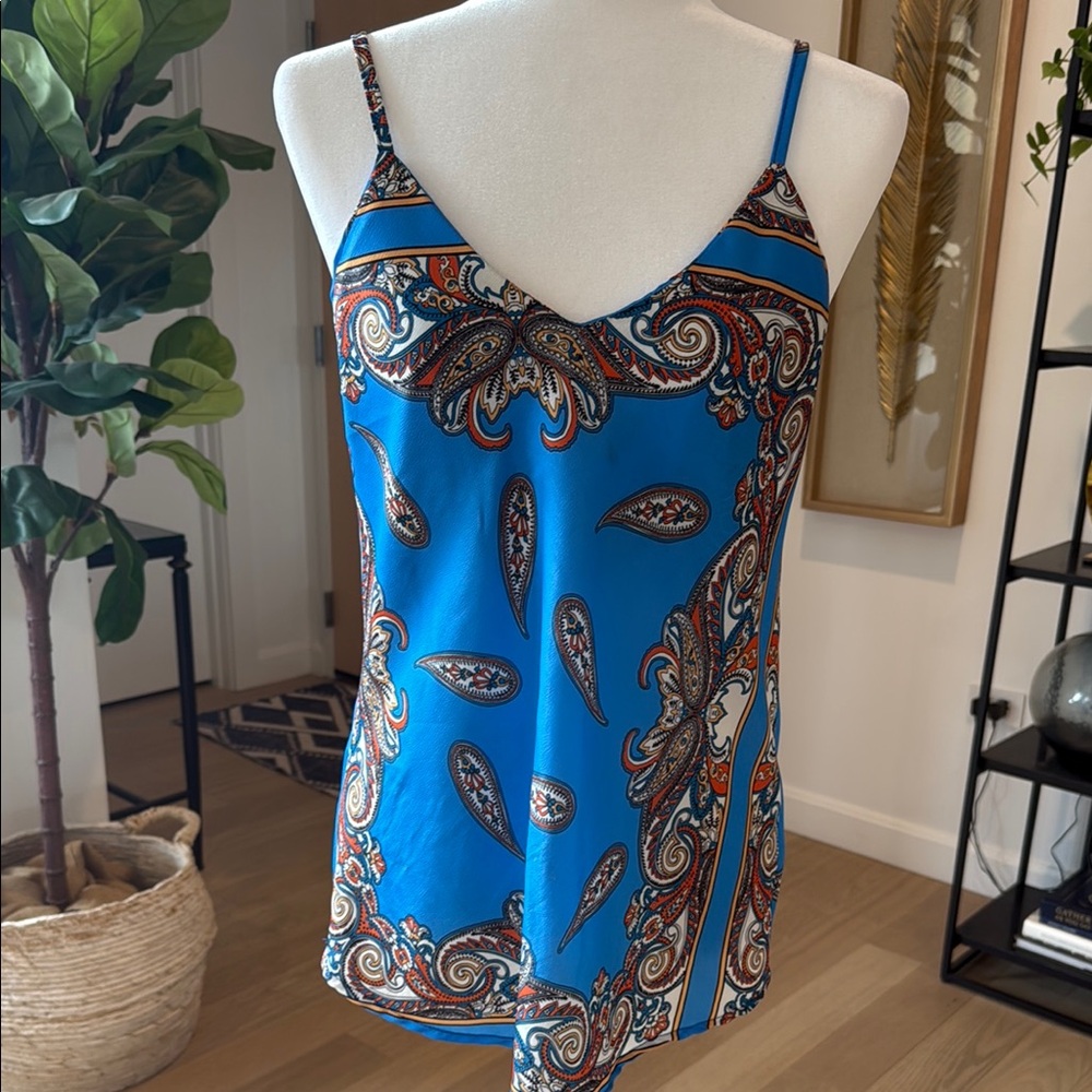 Blue Paisley Sleeveless Fitted Camisole